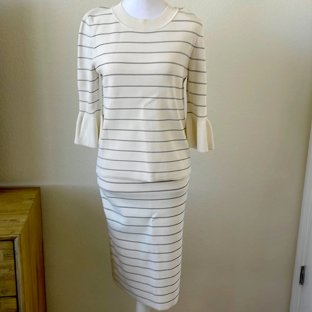 Boss Cream and Gray Striped Skirt Set